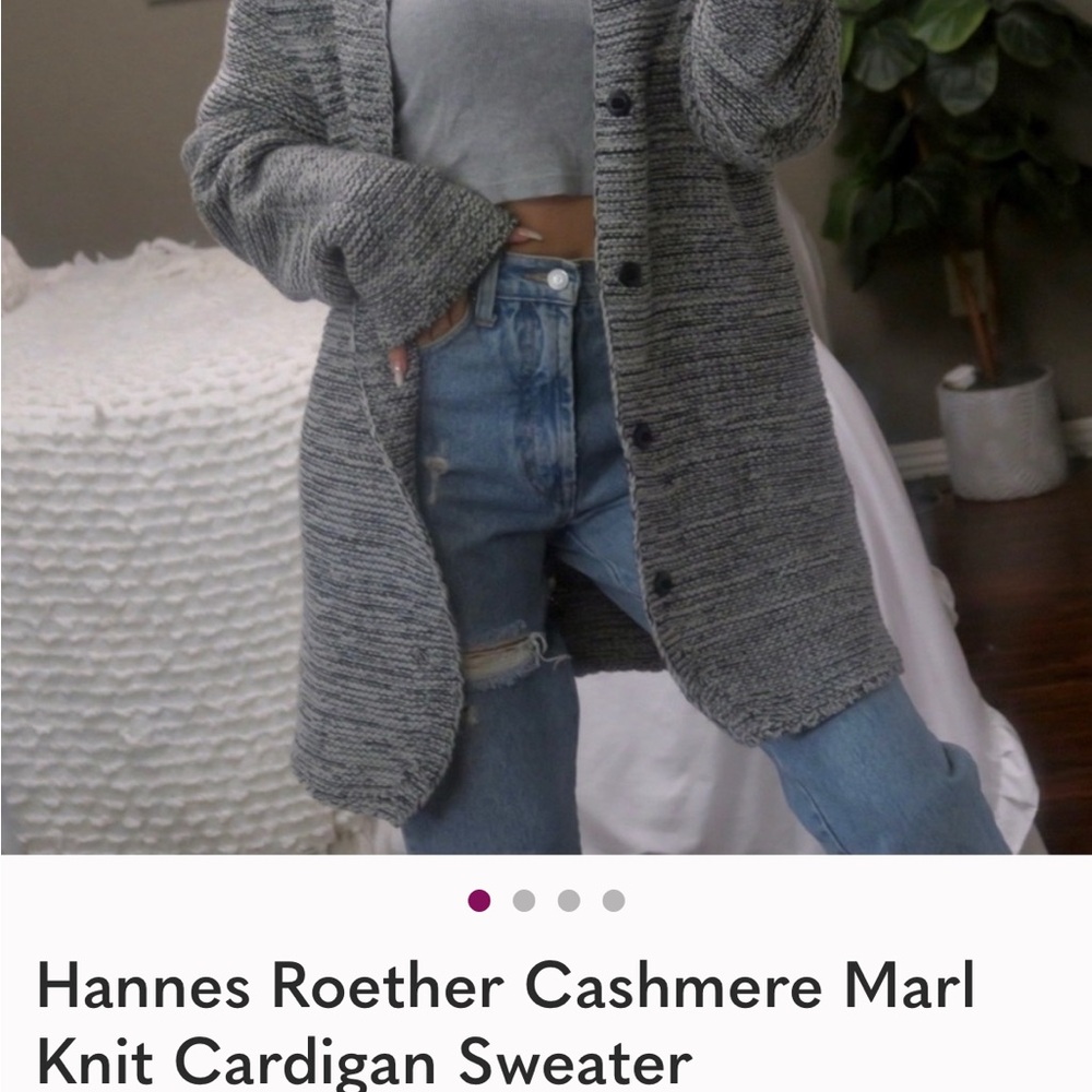 Gray Cashmere Knit Cardigan Sweater